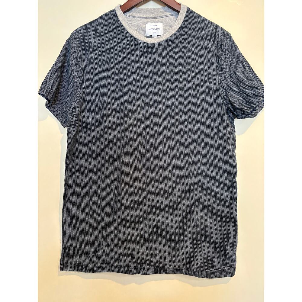 Peter Werth London Men Size S Grey Chevron 100% Cotton T-shirt Casual Smart